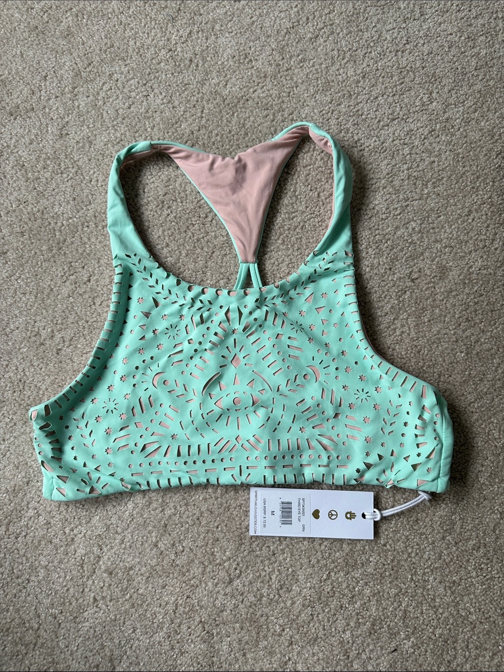 Spiritual Gangster Third Eye Laser-Cut Mint High-Neck Bikini Top